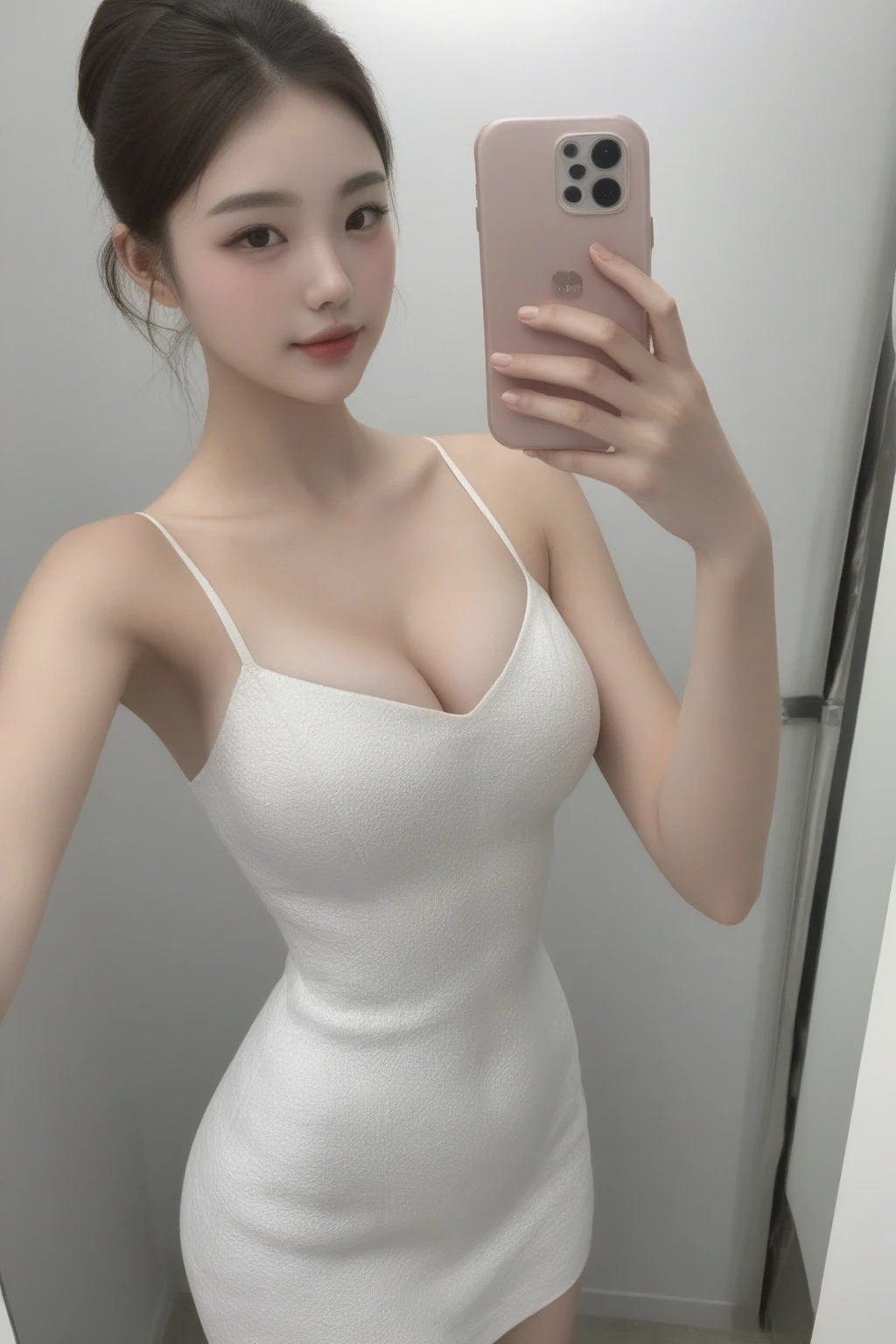 ((Top Quality, 8K, Masterpiece: 1.3)), Sharp Focus: 1.2, Beautiful Woman with Perfect Body: 1.4, Curvy Body: 1.2, Highly Detailed Face and Skin Texture, Detailed Eyes, Double Eyelids, Girl Lying in Bed, Big Visible Up Mekosuji, short pink hair, punk, staring at the viewer with tranquility and goddess bliss, full body, small breasts, ??????????? backless sexy dress, christian louboutin\(brand)\