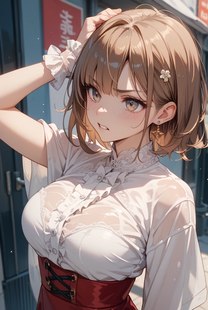 nsfw,nsfw,(1boy and 1girl are having ???:1.8),(standing doggy, hug from behind:1.5),nsfw,Highest quality ,8k.masterpiece,Ultra-high resolution,(Photorealistic:1.4), 1 girl, View your viewers,Very fine grain definition、 japanese famous actress, very beautiful,cute, Cinematic, 16mm lens, f/ 1. 8, Sun light,Natural Light,Color temperature 3000K,8k, In downtown Japan, Pause、16 years old、Parting your bangs、Short Bob、Flower Hairpin、Small earrings in the ears、(No thinning:1.8)、(Light freckles:1.2)、pores、(Front-light strobe:1,2)、Daytime Synchronization,(vulgarity:1.1),(fucked silly:1.1),(steam:1.1),(Wet:0.7),(trembling:1.1),(tears:0.8) ,(drooling:0.7),(sweat:1.1),after ???,(heart:1.3),