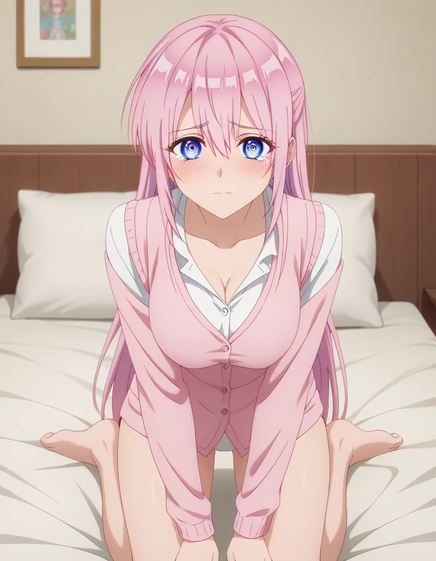 <lora:MicchonShikimori001:0.7>,
nsfw,
1girl,long hair,
full body,
on bed,hands_on_own_chest,leaning_forward,kneeling,