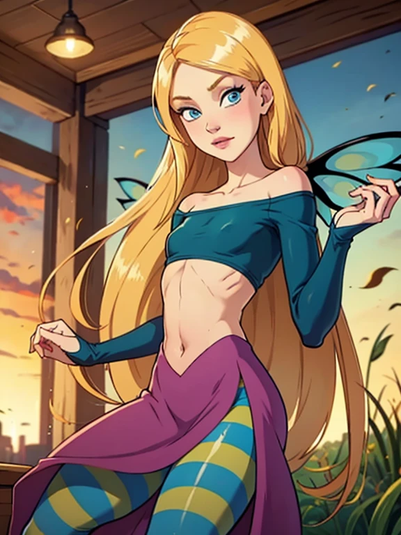 (Cornelia Hale:1.5), (striped pantyhose), blue eyes, (blonde hair), very long hair, wings, (green background, plants, vines, ivy), (realistic:1.2), (masterpiece:1.2), (full-body-shot:1),(Cowboy-shot:1.2), dark romantic lighting, (highly detailed:1.2), (detailed face:1.2), (gradients), colorful, detailed eyes, (natural lighting:1.2), solo, <lora:add_detail:0.3> <lora:WITCH_CorneliaHale-10:0.95> <lora:BeautifulEyes:0.3>