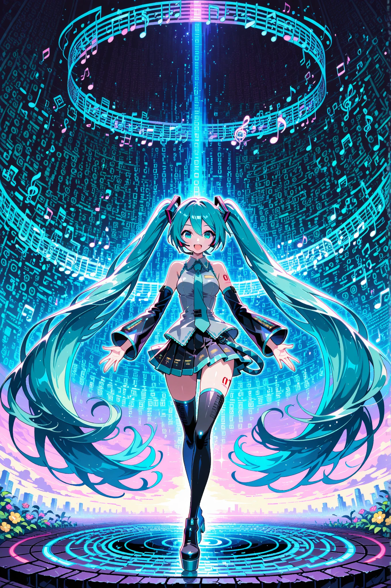 hatsune miku perfect, barefoot, focus on feet, append style, anime style