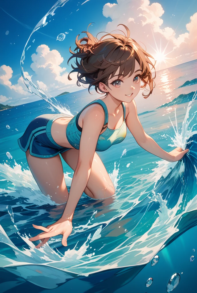 standing, single, hands on breasts, body shape swimsuit, swimming pool
break
1 Girl, (Loli: 1.1),(Petite:1.1),Big breasts swaying up and down,Braid,#FFC0CBの髪,Left hand raised,Lean forward,Angle from below,Manstrands visible,Serious expression,(Looking sideways:1.1),(Heterochromia, light blue eyes and light green eyes),:d,Star eye silhouette
break
#00FFFFの髪, (heterochromia, light blue eyes and light green eyes), silhouette eyes of stars, large breasts, tied hair, light smile,