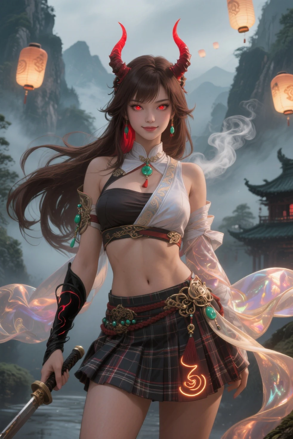 shaman girl, huge breast. full colours In stone Valley. Big feathers, linked to fire