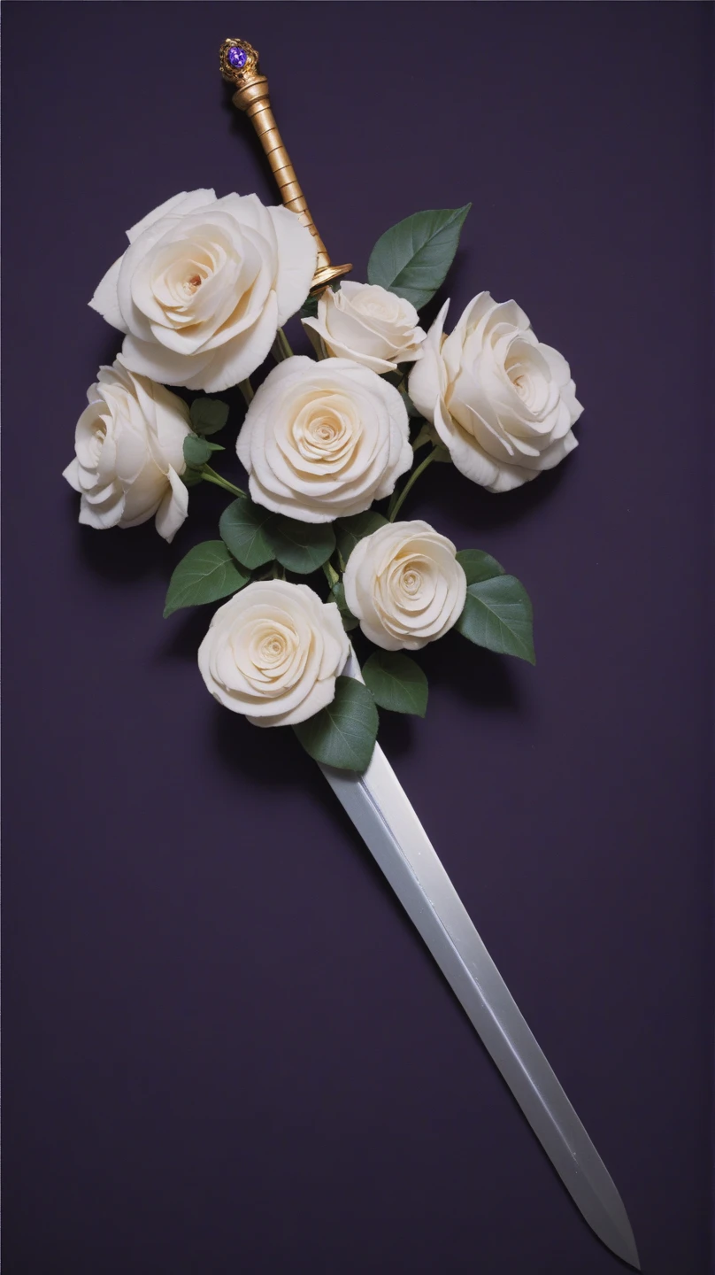 close up unique rose branch on white background with sharp metal razor blades instead of leaves. beautiful. photorealistic. ultra detailed. hd photograph with photo grain.