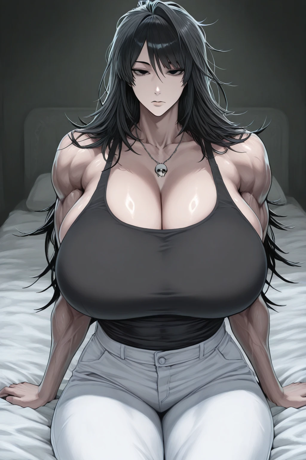 A drawing of a woman with horns and a demon's head, muscular and scary, muscular!!, anime monster girl, opal proportions, muscular girl, muscular!, powerful and huge, sww version, mika kurai demon, detailed manga style, a very beautiful berserker woman, muscular!! Sci-fi, ecchi anime style, ikki tousen, muscular! fancy
