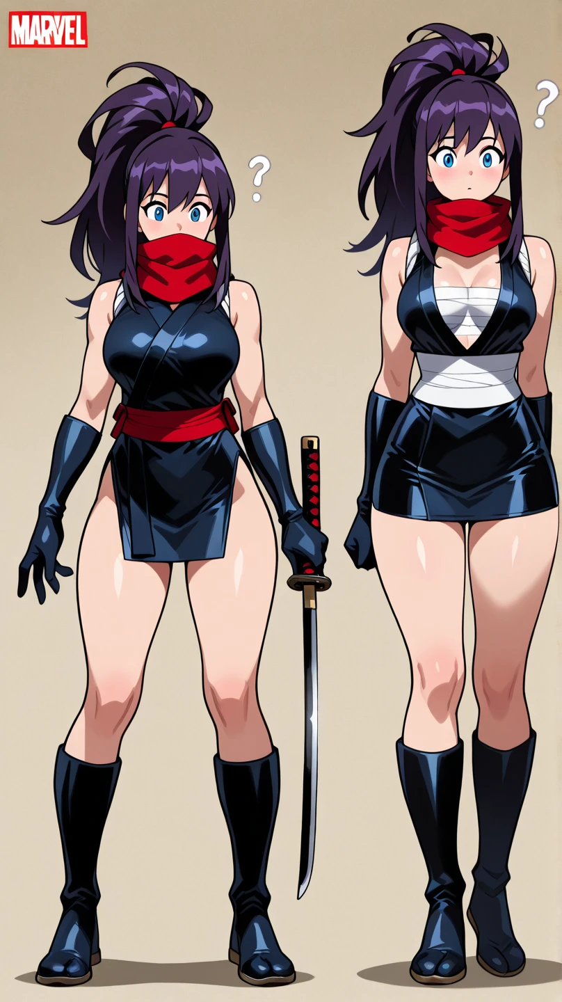 Dorohedoro Style, Raven from DC, Cute and Sexy, thick ass and legs, dark purple body