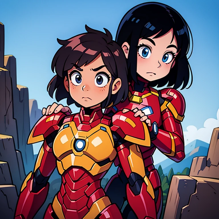 A cute woman (age 25, sexy Iron Man armor) is in the role of super hero Iron Man. She is saving Bangkok in the daytime, heroic struggle, good vs evil