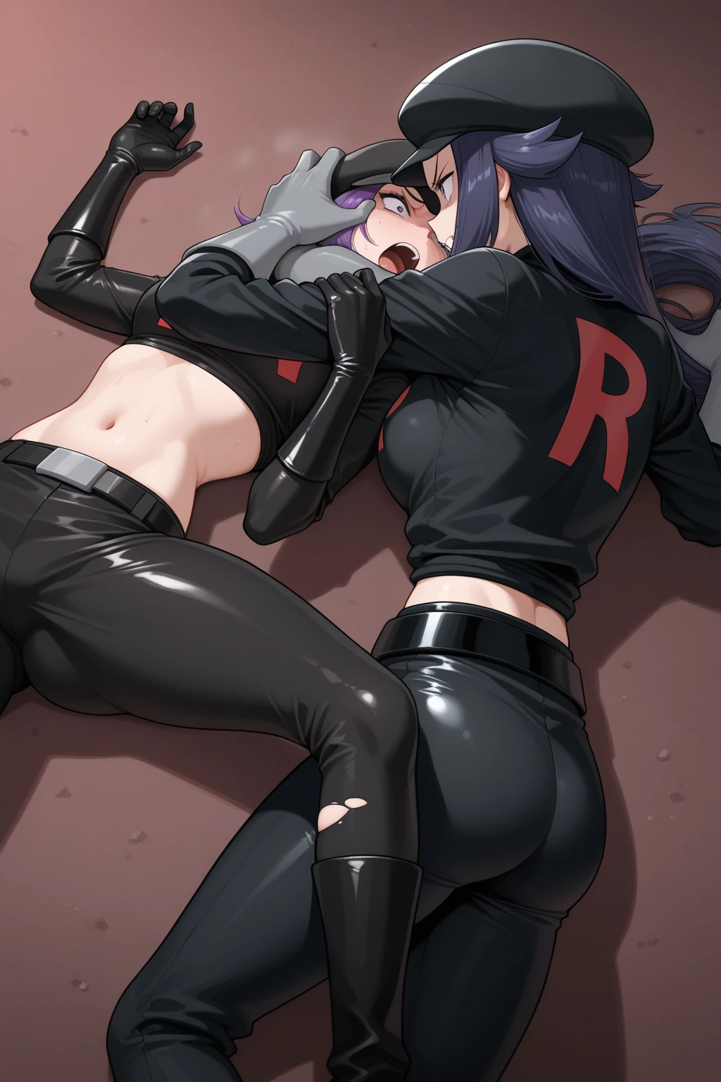 Naruto art style, 2girls, futa Cammy fucking pussy Ada Wong from Resident Evil