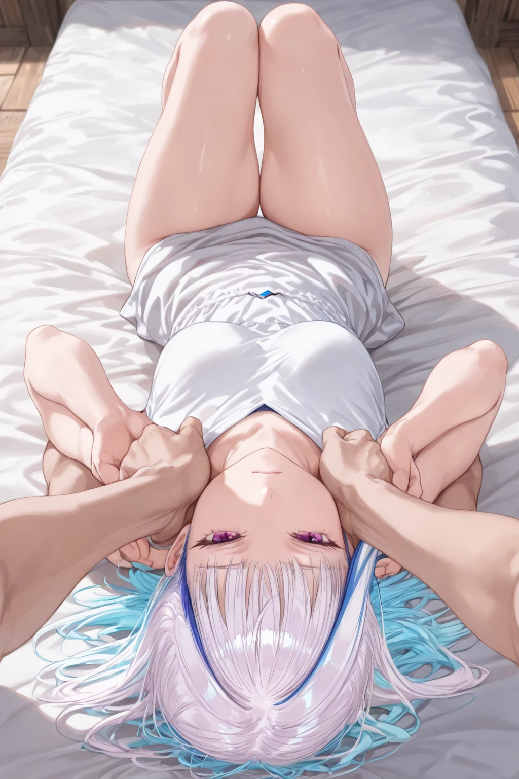 Cute beautiful girl、Beautiful breasts、naked、(Blushing Acme:1.5)、Crying orgasm、Open yukata,Tied up hair、Crucified upside down、Anal dildo、