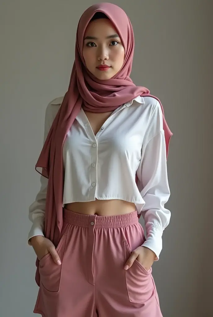 Malaysian Muslim women,scarf,Short skirt,photograph,reality,beauty,Looking at the camera,front,Sexy,Cleavage,whole body,Upper and lower body,Ultra HD image,Positive sister,Unbutton,,No buttons,Bigger breasts,Cute face,nice,See the chest,Good shape,underwear,See the bottom of the skirt,