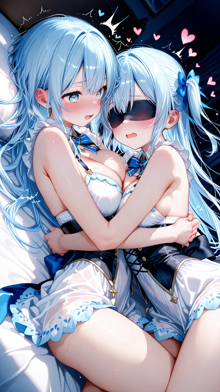 The two girls hugged each other. Kiss each other face to face. Grasp each other's breasts with your hands. Perfect figure., {{Huge breasts }},{ Perfect body },{ Exquisite face},{{{best quality}}},{{ultra-detailed}}, {{masterpiece}},{{masterpiece}}, {{{best quality}}},{{ultra-detailed}}, {{illustration}},{{disheveled hair}},{{disheveled hair}},clear facial features,Realism,Photorealism,New Realism,octane render,Corona Render,UE4,high detail,hyper quality,high resolution,8Ktrending on artstation,HD,hyperrealism,telephoto lens,Chest Shot(MCU),first-person view,film lighting,