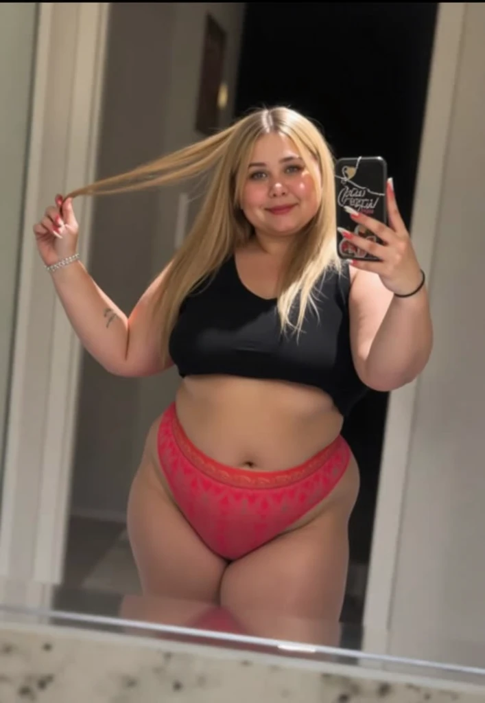 there is a woman in a bikini taking a picture of herself in a mirror, she has a jiggly fat round belly, is wearing a swimsuit, full body shot in bikini, thicc, her belly is fat and round, taken in the early 2020s, extremely plump, she's on my bed in bikini, bad selfie