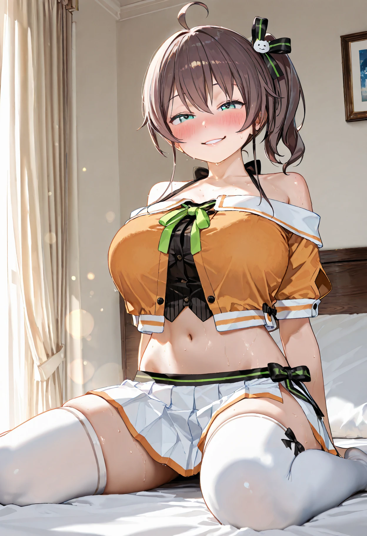 (Sexy dance show:1.2),(show off Micro Panties,skirt lift up by self:1.5),A special week \(umamusume\),Excellent anatomy, masterpiece, Highest quality,Realistic, hyperRealistic, 16k hdr,(blush,smile:1.2),(Live Stage:1.3),(The gorgeous costume is visible through:1.2),Stage Costumes,Horse tail,Ultra mini skirt,Micro Panties,Clear Page,Erect nipples,Sweat,Large Breasts,Upper Body,Strong winds,Camel Toe,(Spread your legs:1.2)