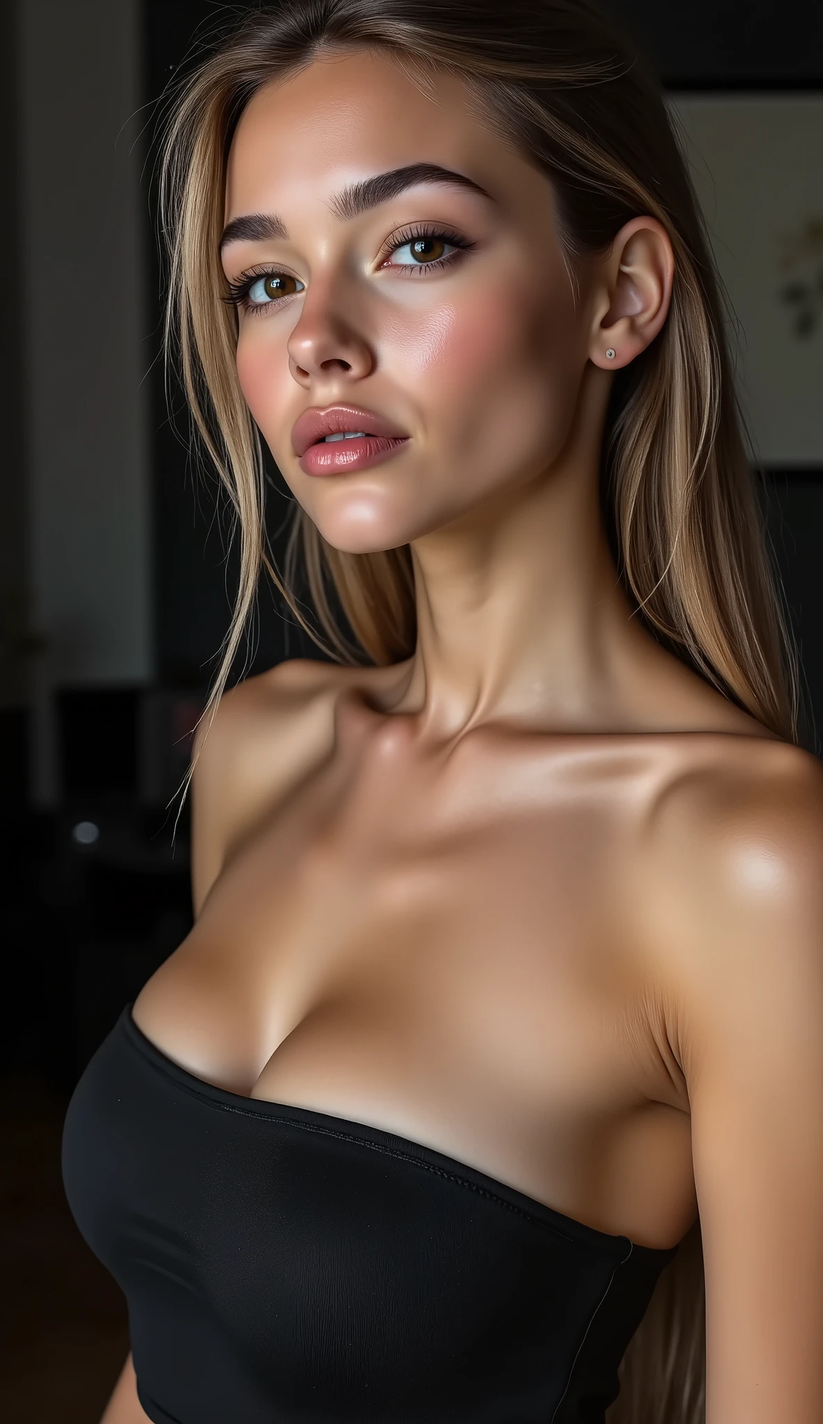 Une fille blonde avec un très joli corps fin et une jolie poitrine,tenue de sport, ultra sexy, ensoleillée, corps entier, nue, salle de sport, sexy, squat, éclairage parfait, bijoux, se maquiller, 24mm, textures 4k, regarder dans le mirroir, faire un squat, ultra réaliste, 8k, reflex numérique.