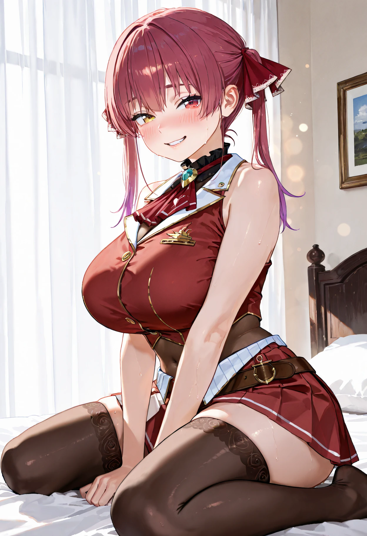 G-Cup masterpiece highest quality High resolution Big Breasts underwear sexy Adult female Glaring eyes Mouth slightly open A big smile Long Straight Panties Redhead Dress Nipples