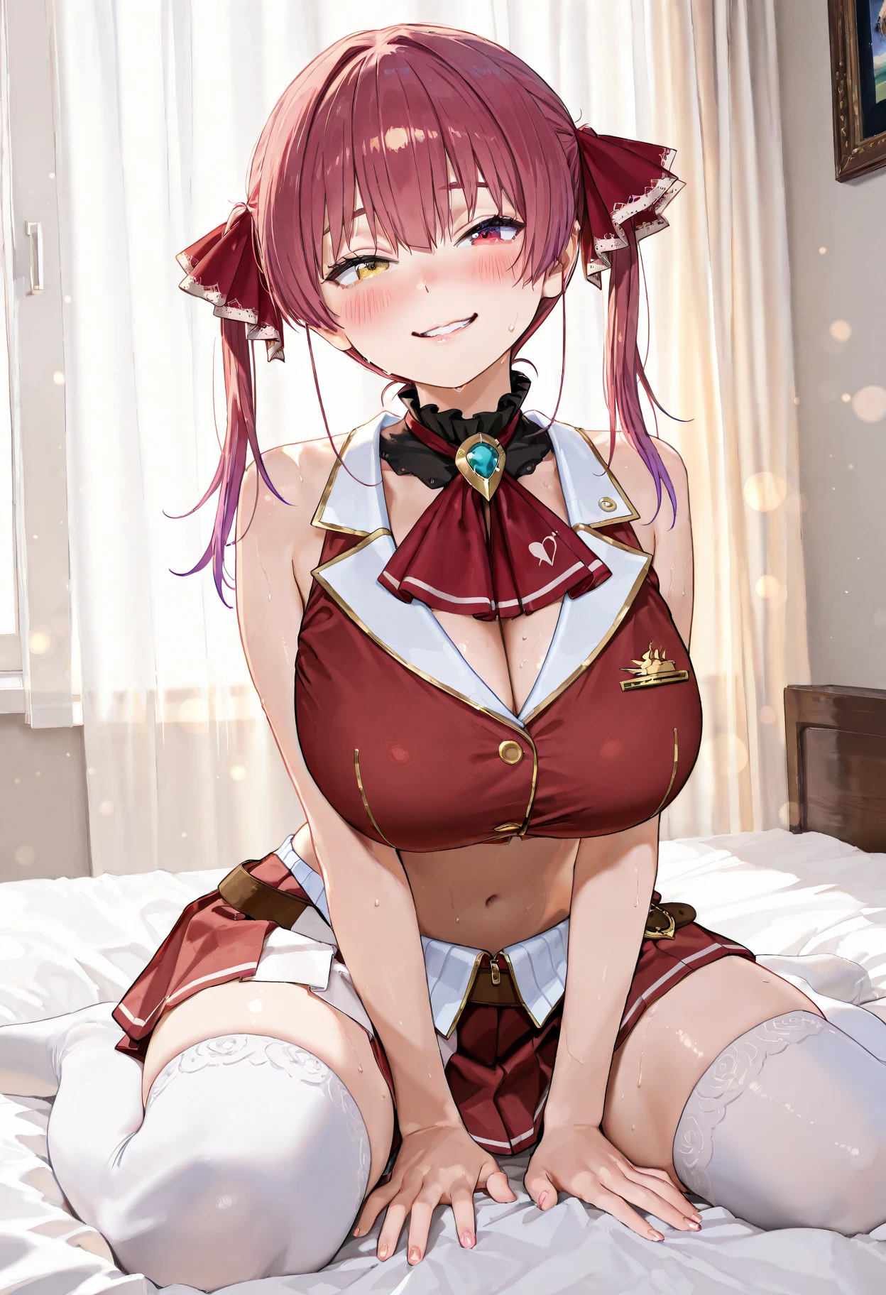 (solo 1 skinny young girl 12 years old:1.2), (red short hair:1.2), (short dress:1.2), (plunging neckline), wiry corset (emphasize cleavage), very short torso, (inconceivably thin narrow waist), short (brown capelet), BREAK, (very short brown skirt:1.2), emphasize thigh gap, (thin long legs), BREAK, (12th Century Europe)