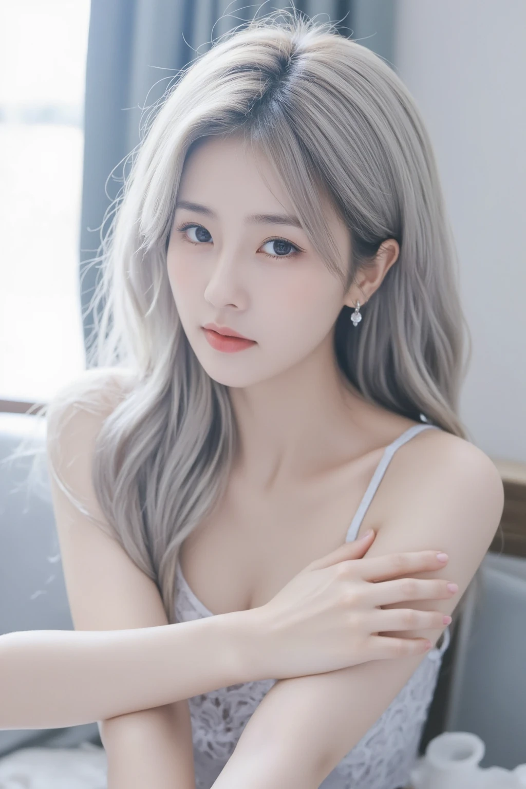 ulzzang-6300:1.3), (modern-hanbok:0.8), (iu1:1.1), graceful sitting pose), wearing traditional attire, (full-body:1.3), (sleek white hair:1.5), historical palace scenery, (serene expression), gentle smile, RAW, 8k, incredibly detailed facial close-up, extraordinary quality, realistic, photorealistic, rich colors, ultra-detailed, 1girl, solo, seated portrait, (best illustration)
<lora:taiwanDollLikeness_v10:0.1>, <lora:iu_V35:1>, (naked:1), (big boobs),