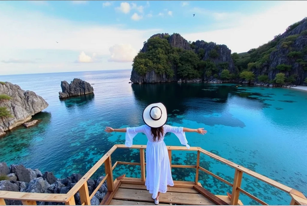 A woman sitting on a swing on a beach with a boat in the background., dilraba dilmurat, Pose on the beach with sea views, wearing two - piece swimsuit, 🤬 🤮 💕 🎀, fanart, sun yunjoo, At a tropical beach, song hye - kyo, Vacation pictures, special, profile picture 1024px