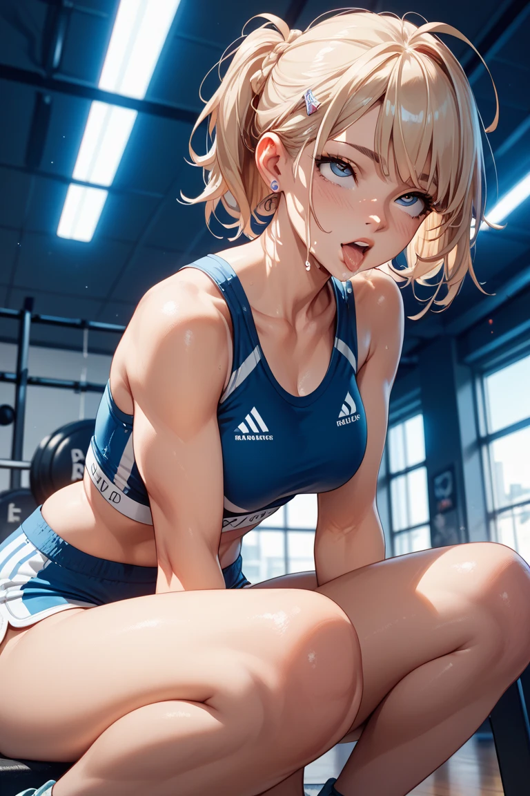masterpiece, (textured skin), best quality, gorgeous beautiful girl, (a female weightlifting athlete), detailed clothes,large breasts,narrow waist,, (beautiful face), cinematic lighting, (at weightlifting venue ),