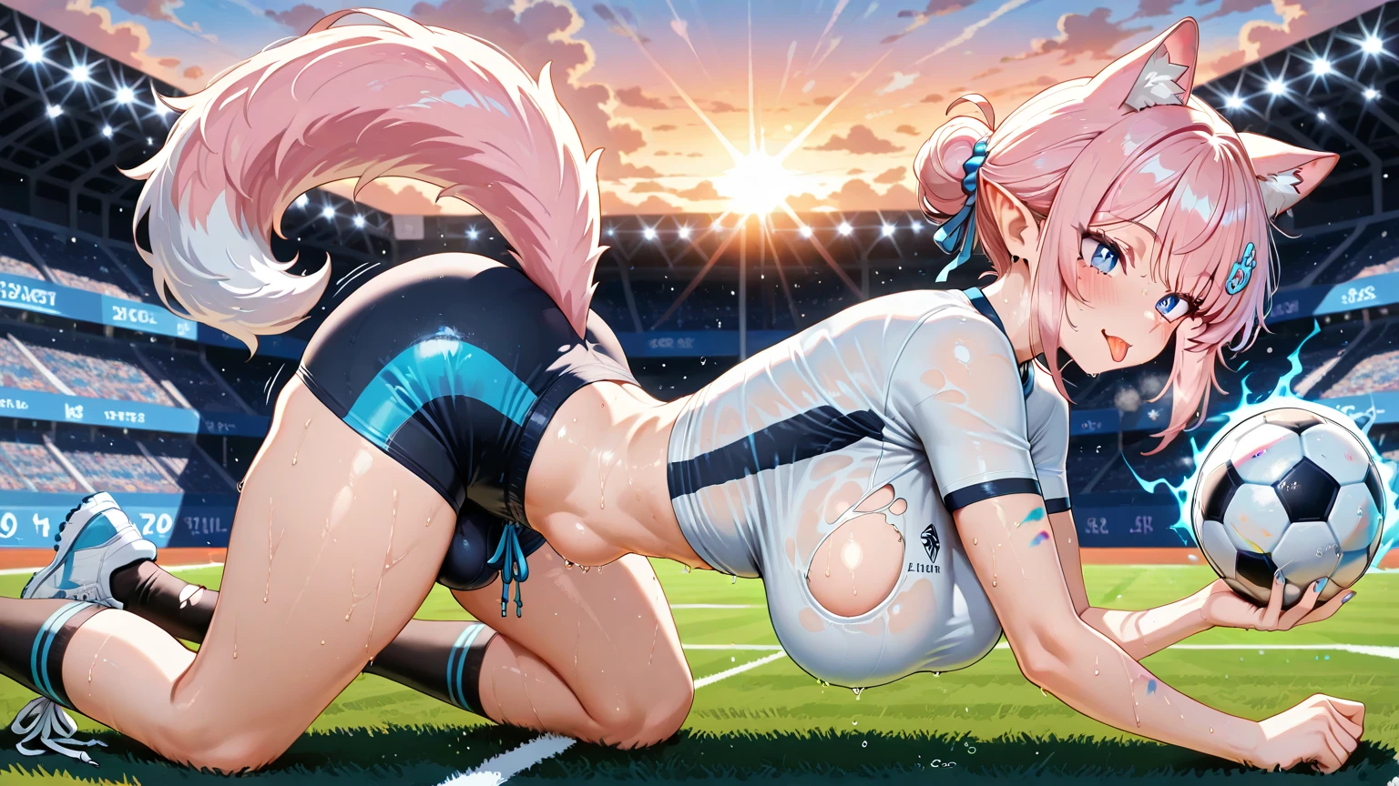 Power | Chainsaw Man| Very Very Big tits hot boobs big saggy lesbian sex big tits futa on the football court wearing a black swimsuit