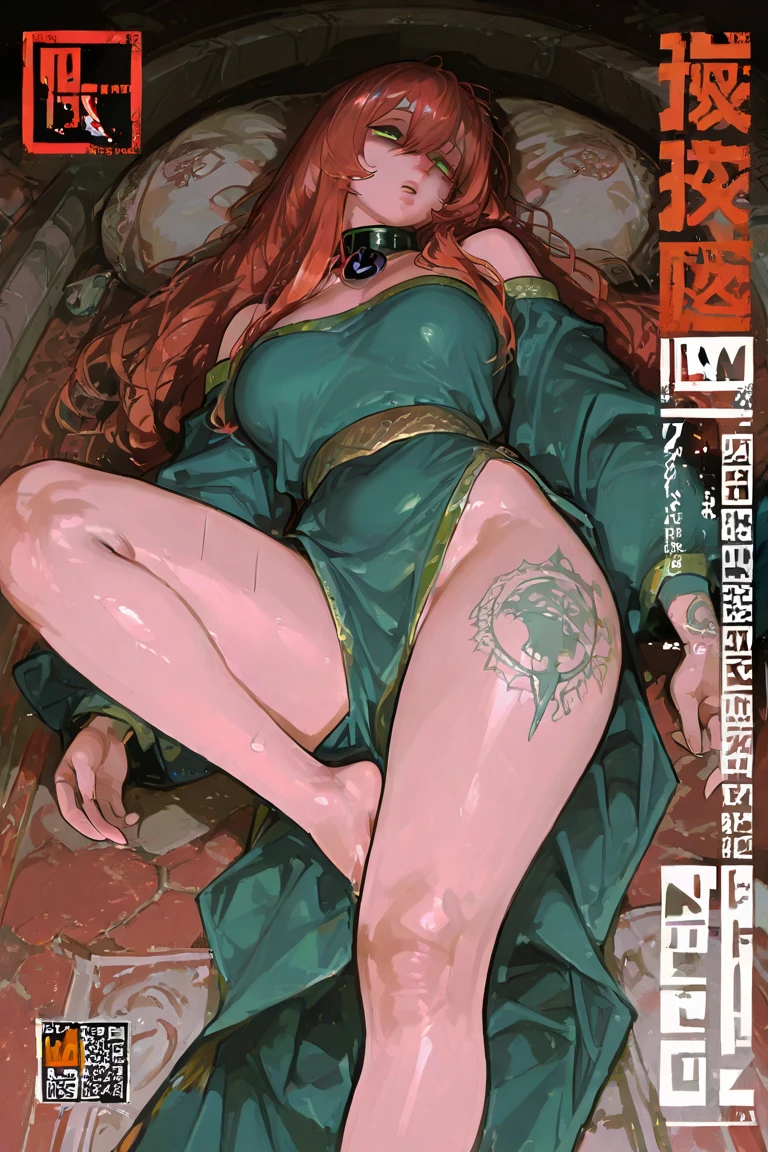 (snake hair:1.3), gigantic breasts, looking at viewer, smile, slit pupils, strapless dress, red hair, indoors, library, <lyco:gorgon-10:0.6>, <lora:Leirix2-10:0.6>