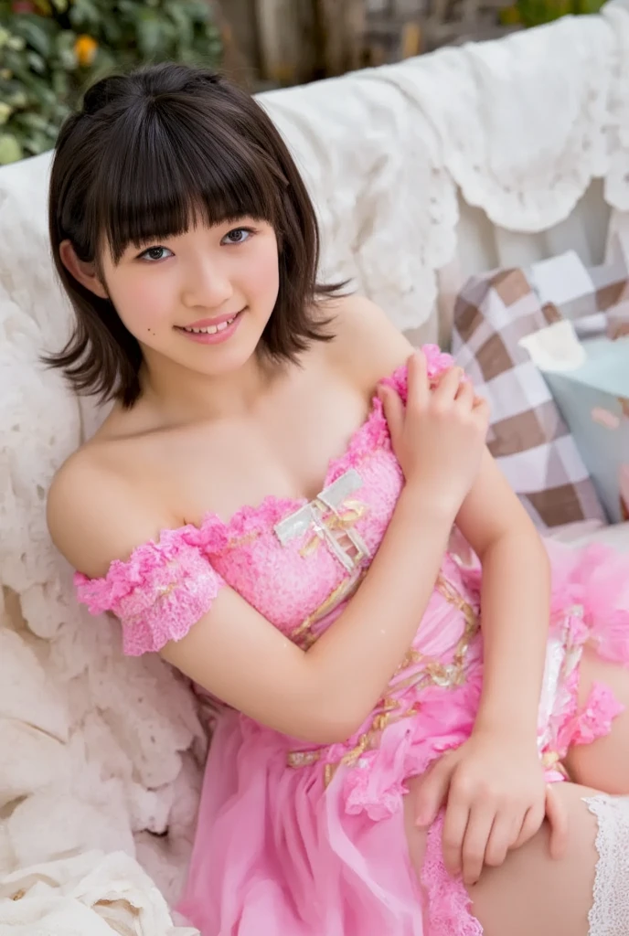 (One girl is completely naked and exposing her nipples and genitals)、(Naked, squatting and spreading her legs wide)、(Inserting the penis into the vagina)、Front low angle:1.5、(Showing off her pussy)、(Focus on the hip joint)、(sharpen the pussy)、((Masterpiece、Highest quality、Highest quality)), (Super detailed), (8K ),Raw color photography, Professional photography, Great face and eyes, Skinny、(Light hits pussy)、Pink Hair、(Slightly small chest)、Earrings、Raise your hands up to show your armpits、Thin thighs、Tight waist、smile、A soaked body、Urinating、happy smile、Angle from below:1.5、Pleated skirt、