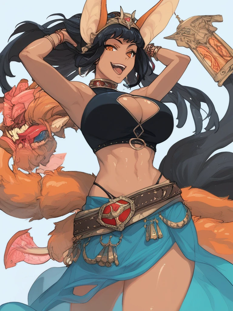 1girl,a beautiful fashion model ,(masterpiece, official art, best quality) (blue eyes) ,long and shiny hair, black hair, long ponytail, hair strand between eyes, full lips, upturned nose ((((tan skin, bronze skin, 1.3)))), big boobs, stripping, elegant makeup, exhibitionism, naked in public, akali, slim thighs, toned body, shiny skin, sexy pose, blue eyes,(( (slender, skinny, slim))), gold hoop earrings, pink eyeshadow, cute face, (((girl sex with monster)))
