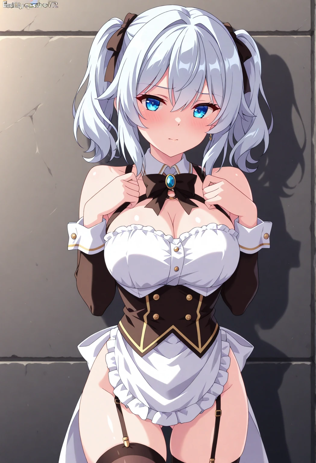 Shirogane noel from hololive, big boobs, show nipple, 8k, masterpie, detailed, smile, bob hair, great qualities, very detail, mountain background, sunset, flying whale in the sky, out milk from her boobs