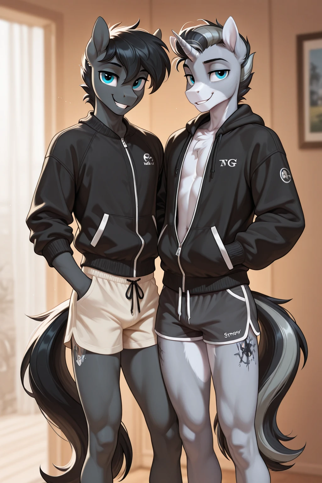 ((sfw)) Solo, A cute anthro, feline, male, (cute snout:1.2) full body, ((by hyattlen, by fumiko, ((by zackary, by fumiko)), solo, anthro, male fox, Bright grey fur body, ((brown ears)), (( long brown covering eye hair with fauxhawk)), detailed eyes,  bright olive eyes, bright grey neck, white chest, perfect drawn tail, white arms, cyan spots all over body, soft and warm chest, tired expression, toned body, long messy hair, great anatomy, femboy jock, big ass, wet body, wet glossy ass, glossy, side view, profile , lower body profile, sweating, not looking at viewer, well drawn hands, wearing, cropped designer sweater shirt, headpiece resting on neck, earrings, eyebrow piercing, good anatomy, facing away, short hair, gym change room, detail, standing, undressing shorts, undressing show, big aureola sahow , show butt