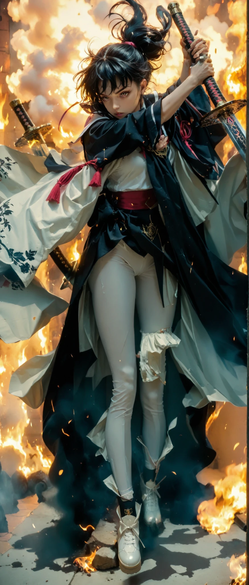 A black and pink high school girl wearing a sailor uniform、Anime girl with a sword, Burning, art style illustration, clean and detailed anime art, inspired by Kano Hogai, she has a sword, Samurai Sword Pulling Out a Sword, Flat anime style , Fate/Stay Night, beautiful anime art style, Anime Painter Studio, very accurate depiction of the human body,A depiction of the body of a medically loyal person