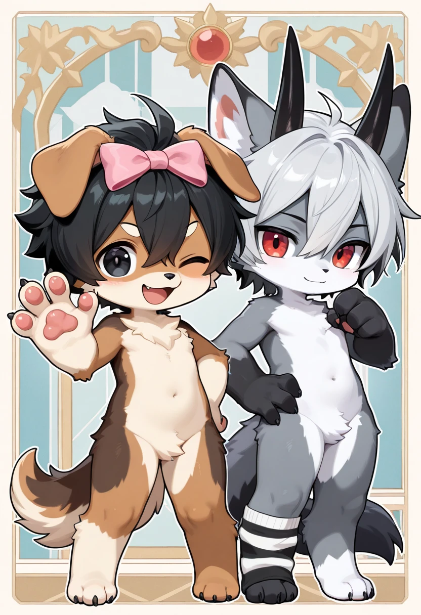 Two Kemoshota boys, Two Kemoro Girls,Get close, Dynamic Angle, Sticking out tongue,Naked,Naked,Completely naked,Chemotin,whole body,Embarrassed expression,Feeling embarrassed,Embarrassing pose,Embarrassing appearance,Exposed,In public,Everyone is watching,To be photographed,Constraints,Crying face,