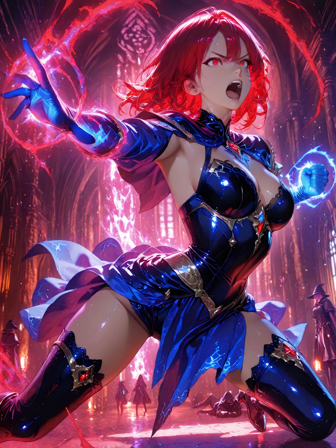 (Award Winning Digital Artwork:1.3), (Masterpiece, Ultra-Detailed:1.3), portrait,solo focus,Fire golem, monster, blue fire, angry, embers, particles