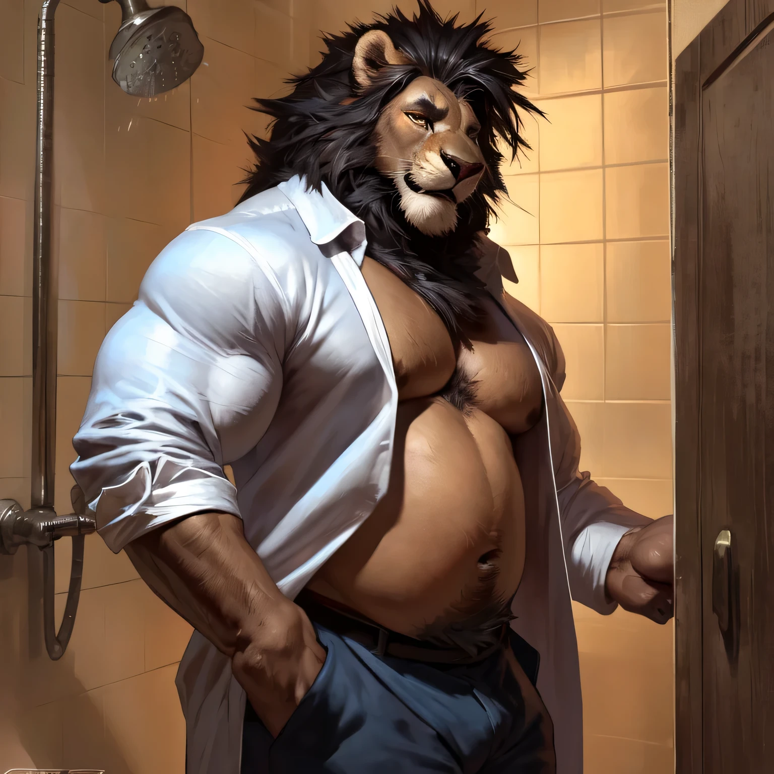 Solo, male (((male, goat, ram caprine, muscular, brown body, brown fur, beige snout, muscle gut, breast, brown nipples, braids, dreadlocks, big horns, curved horns, goat nose, dark brown nose, thick eyebrows, black hair, black eyebrows, muscular thighs, muscular legs, muscular arms, broad shoulders, muscular waist, white tank top, brown penis, thick cock, huge penis, medial ring, huge balls, saggy balls, five fingers))) bedroom, standing, detailed ears, detaield horns, detailed bulge, detailed tank top, detailed eyes, detailed snout, detailed nose, detailed hands, detailed hands, detailed pecs, detailed tail, detailed dreadlocks ((focus dreadlocks, focus eyes, focus horns, focus ears, focus caprine)) by patto