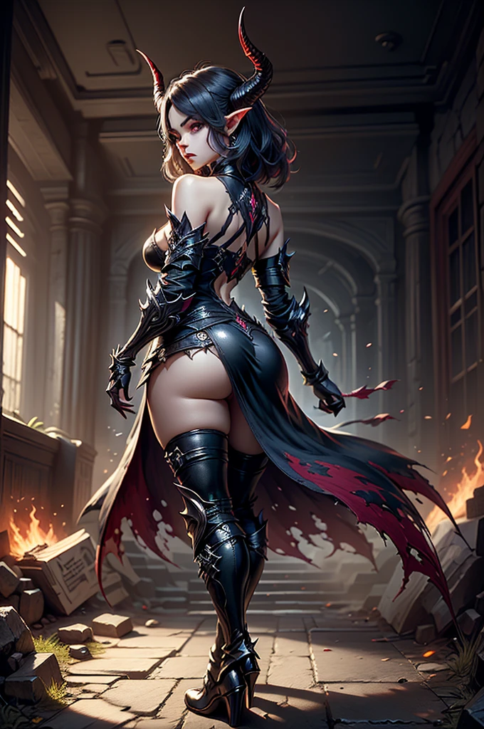 best quality,4k,8k, highres, masterpiece:1.2), ultra-detailed, extremely detailed eyes, extremely detailed body, (large masterpiece digital art), (detailed manga illustration), (detailed line art), ((perfect anatomy)), (intricate details:1.3), (ultra-detailed:1.3), (illustration:1.3), (sharp focus:1.3), (natural lighting:1.05), (vivid colors:1.3), (masterpiece), (best quality:1.4), (perfect anatomy:1.4), high quality, expressive eyes, full body, detailed face, beautiful face, perfect face, 1girl, tan skin, smile, breasts, solo, black hair, large breasts, curvy, wide hips, long hair, ((green eyes)), grin, collar, dynamic pose, hair over eye, regal outfit, formal, tiny top hat, cinematic lighting, dramatic atmosphere, Beautiful woman, dragon spear in hand, Jeff Bridges, ((cartoon style)), Marvel Cinematic Universe style, (((modern city in the background))), soft bokeh of hellscape, Atey Ghailan, Jeremy Mann, Greg Manchess, Antonio Moro, trend in ArtStation, trend in CGSociety, Intricate, High Detail, Sharp focus, dramatic and photorealistic painting art by Midjourney and Greg Rutkowski,