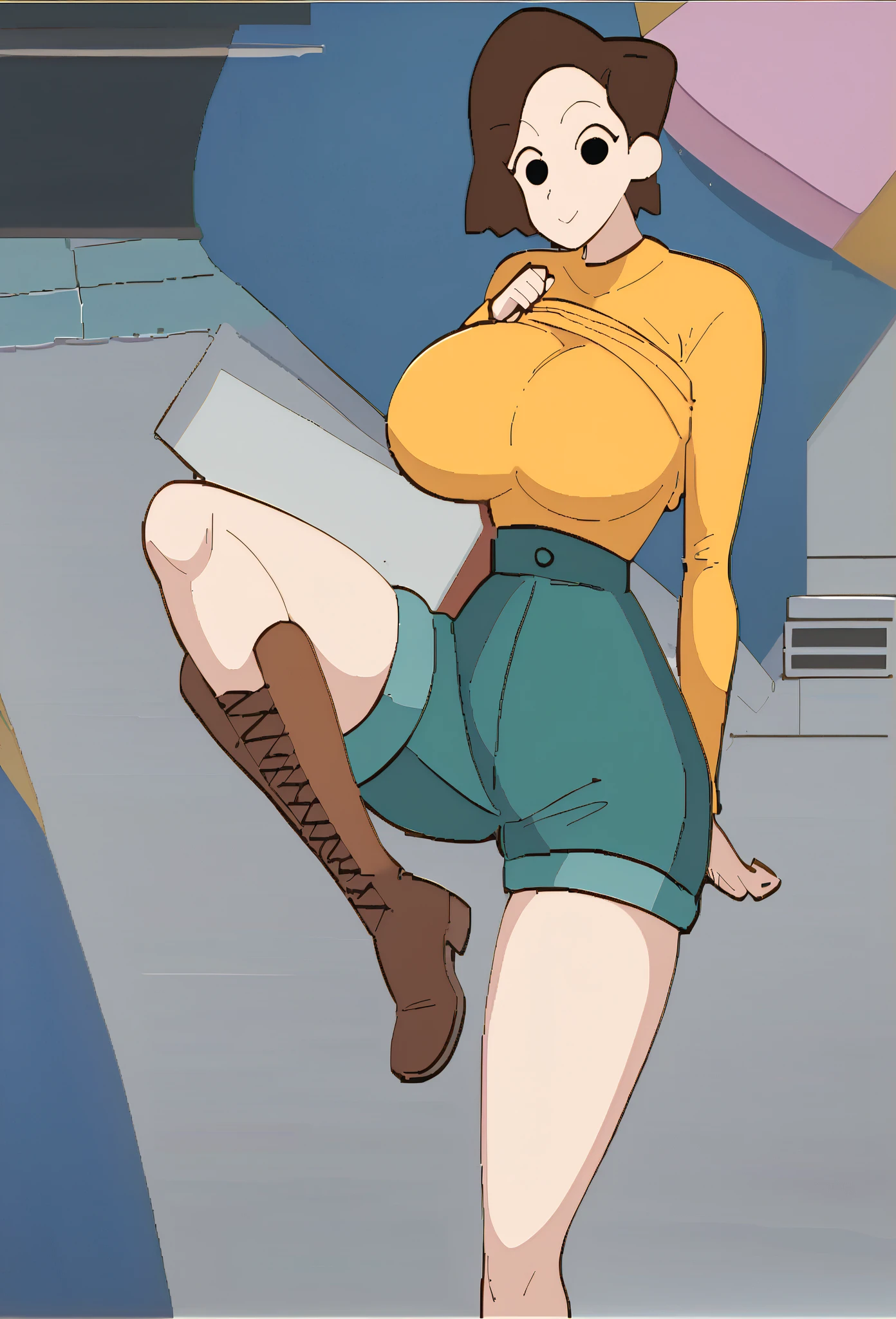 princesa margarita, muslos, tetas desnudas, vaqueros, tacones altos naranja, chaqueta de cuero amarilla, Pussy