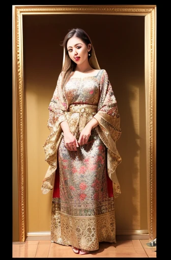 (Best quality, high resolution, masterpiece: 1.3), beautiful Indonesian woman in hijab, tall body, slim body, huge breasts, intricate details, ((almost)), sharp focus, professional, realistic, real life, hyperreal, photorealistic, fine details, best quality, wallpapers Highly detailed 8k unity CG, perfect artwork, Full body, shining eyes, realistic, perfect female hourglass figure, width waist, thigh thick, looking at the viewer, very delicate and beautiful, top quality, beautiful detailed girl, beautiful eye details, facial lighting, film lighting, perspective, realistic facial expressions, (beautiful and shapely face, delicate and beautiful eyes, perfectly proportional face, very detailed skin,((tight-fitting Malay gamis with pastel red floral motifs with a plain hijab), diamond necklace, luxury hotel, view from below