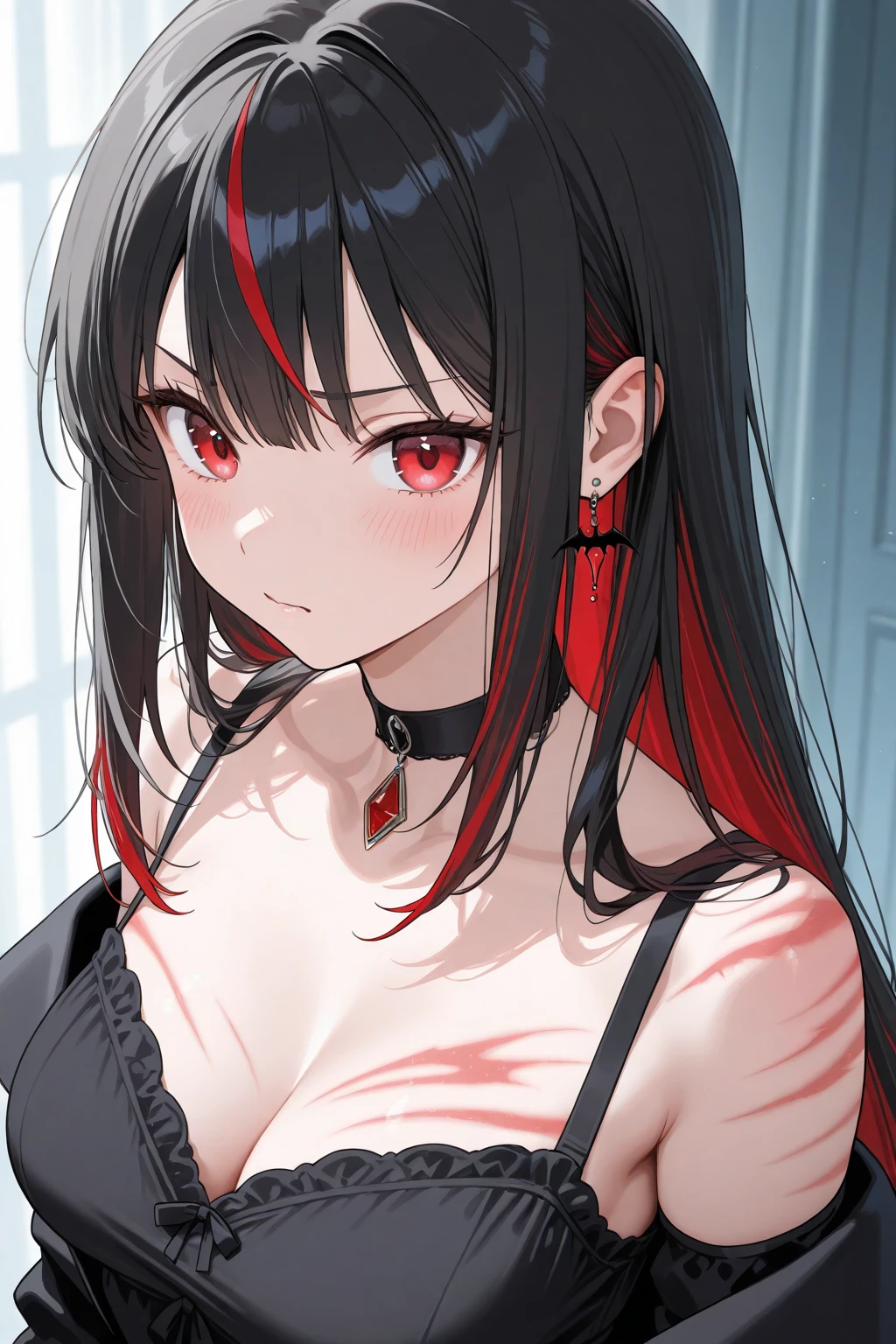 One Girl、Kaguya-shinomiya, kaguya shinomiya, Messy black hair、long hair, (Red eyes:1.5), red ribbon, ribbon, Side Lock, (Small breasts:1.2), BREAK looking at viewer, BREAK indoors, BREAK (masterpiece:1.2), highest qualthaty, High resolution, unthaty 8k wallpaper, (shape:0.8), (Fine and beautiful eyes:1.6), Highly detailed face, Perfect lighting, Highly detailed CG, (Perfect hands, Perfect Anatomy)、Collapse into bed、that'Fallen、A system that allows you to see the face between your legs、Please open your mouth wide、that'Come、Wistful face、haa、Embarrassing expression(1:2)、Rough breathing、Sexy Underwear、See-through underwear、(((legs wide open)))、sthat、Lie down in bed、White background、White background、Red face、Blushing、Embarrassing、Dynamic Pose、whole body、Sweat、breath、panic、panic