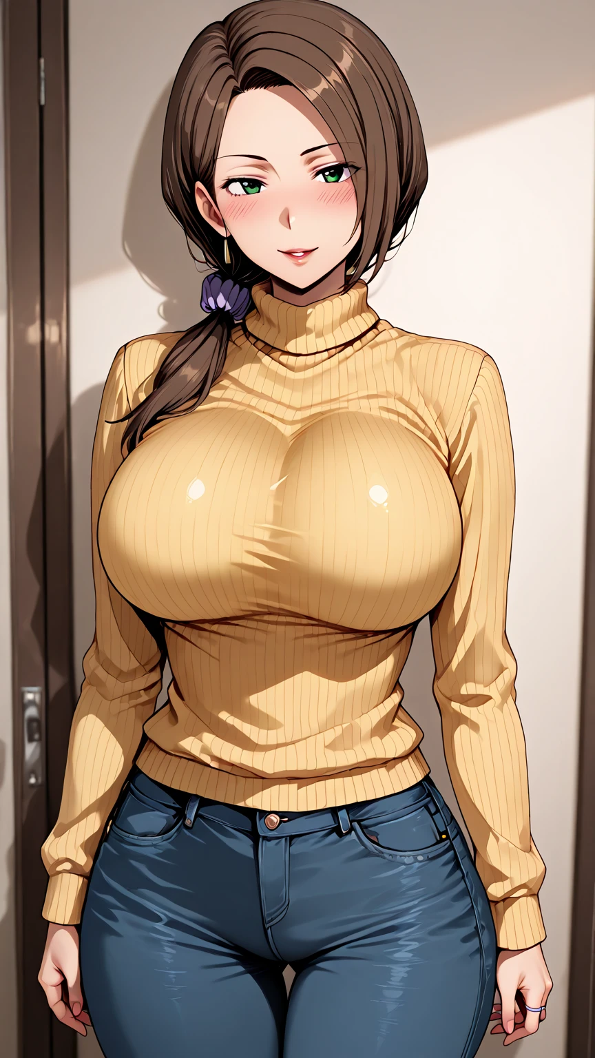 2heads, a short chubby nerdy woman with 2 heads. She is in a bar. She is visibly drunk. She is sipping a drink. She has enormous breasts. She is wearing a sweater and jeans. She is flirtatious. She has giant breasts.