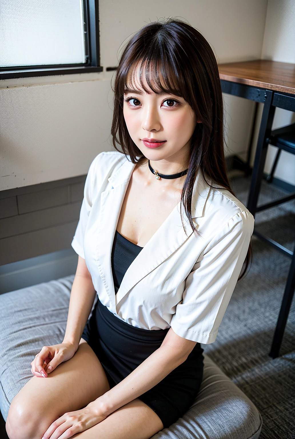 (Sensual look:1.9), ((Full Body Shot:1.9 highest quality)), (from below:1.0), (panorama:1.8), Cinema Lighting, (RAW Photos, highest quality), ( Realistic:1.4), realism, masterpiece, Very delicate and beautiful, Very detailed, 4K wallpaper, wonderful, finely, Very detailed CG unity 8k wallpaper, Very detailed, High resolution, Soft Light, Japanese, (one shot:1.9), (26 years old:1.6), Beautiful detailed woman,Famous Japanese actresses, ((Round face:1.2)), (Fat:0.8), Detailed face,Very detailed eyes and face, Finely beautiful eyes, (Straight Bob Hair:1.4), Shiny Hair, Brown Hair, (bangs:1.4), (Smiling:0.4), Natural Makeup, (Small breasts:0.8), Beautiful detailed girl, Very detailedな目と顔, Beautifully detailed nose, Finely beautiful eyes, Long, slender legs, (blouse:1.4), (Pencil Skirt:1.3), Walking around Tokyo Station, 