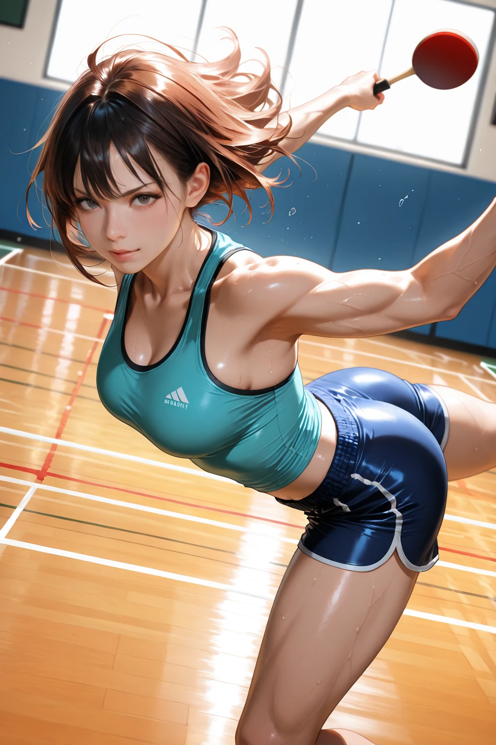 (top-quality manga:2.4),(Perfect Beautiful Face 2.2),(Perfect and beautiful posture:2.2),wet with sweat,(sweat in cleavage:2.2),(Abnormal sweating:2.2),large full breasts,2 Female freestyle grappling athlete ,cute face, nice legs, showing their ground techniques in a fight on the graund