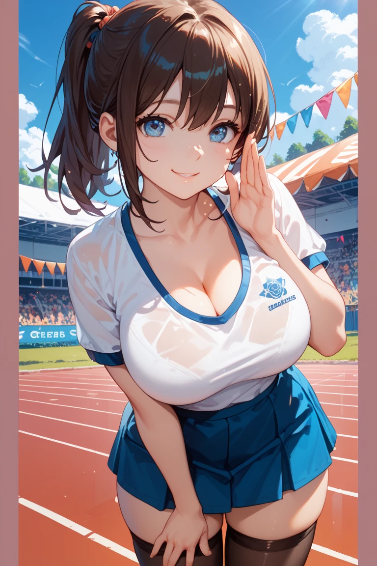 ((最high quality, 8K, masterpiece)), High resolution、（high quality: 1.5）、Very detailed、Detailed face、Bright colors、Natural light、Fine grain、Colorful eyes、Beautiful Face、非常にDetailed faceのテクスチャの女性,masterpiece, 最high quality, Detailed and beautiful eyes,最high quality、Best image quality、masterpiece、Mr.々Hairstyle,(Big Breasts),Just beautiful,独奏,smile,Very smiling,Super cute,Happy pose,Confetti,(Dazzling:1.3),(Win a race),(bless),(Toast),(Fictional Horse Girl),(Fictional Horse Girlのデザイン),New Uma Musume design,Dress up,(Frills),skirt,Knee-high,Competition clothes,accessories,Horse ears,Horse tail,Posing,Dynamic Composition,field,masterpiece,最high quality、so beautiful、High resolution,((Glamorous Body)))(masterpiece:1.2)、(最high quality:1.2)、Latest Glossy Skin