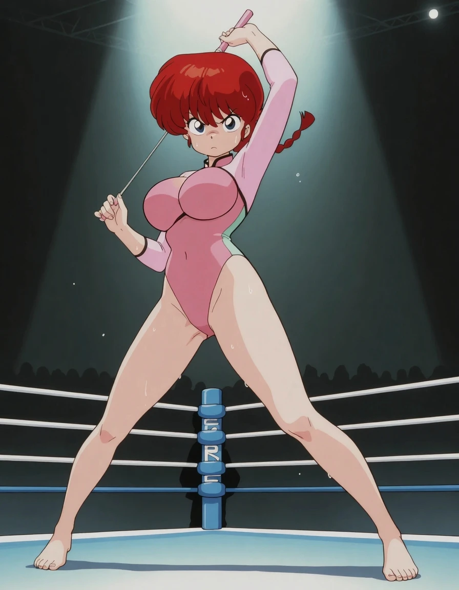 side lock, blush: 1.4, shy, (((1 girl, white string bikini, white fingerless gloveasterpiece, 4k, ( location: in wrestling ring with crowd watching)), (high color saturation), contrast lighting, mature female, (curvy:0.8), huge breast , ((Squatting, spread your legs)),raise arms, Arms behind head, solo, anime style, sharp focus, professional artwork,trending on pixiv, detailed bold arm lines, high color saturation, bold lines, bold drawing lines), (head tilt), open mouth, happy), green eyes, wavy hair, Green eyes, red hair, bangs, hair ornament,, (white skin, (fair skin), slender body, milf, perfect face), (legs, big breasts, off-shoulders, (detailed shoulders, detailed arm lines)), (bare shoulders, bare legs),