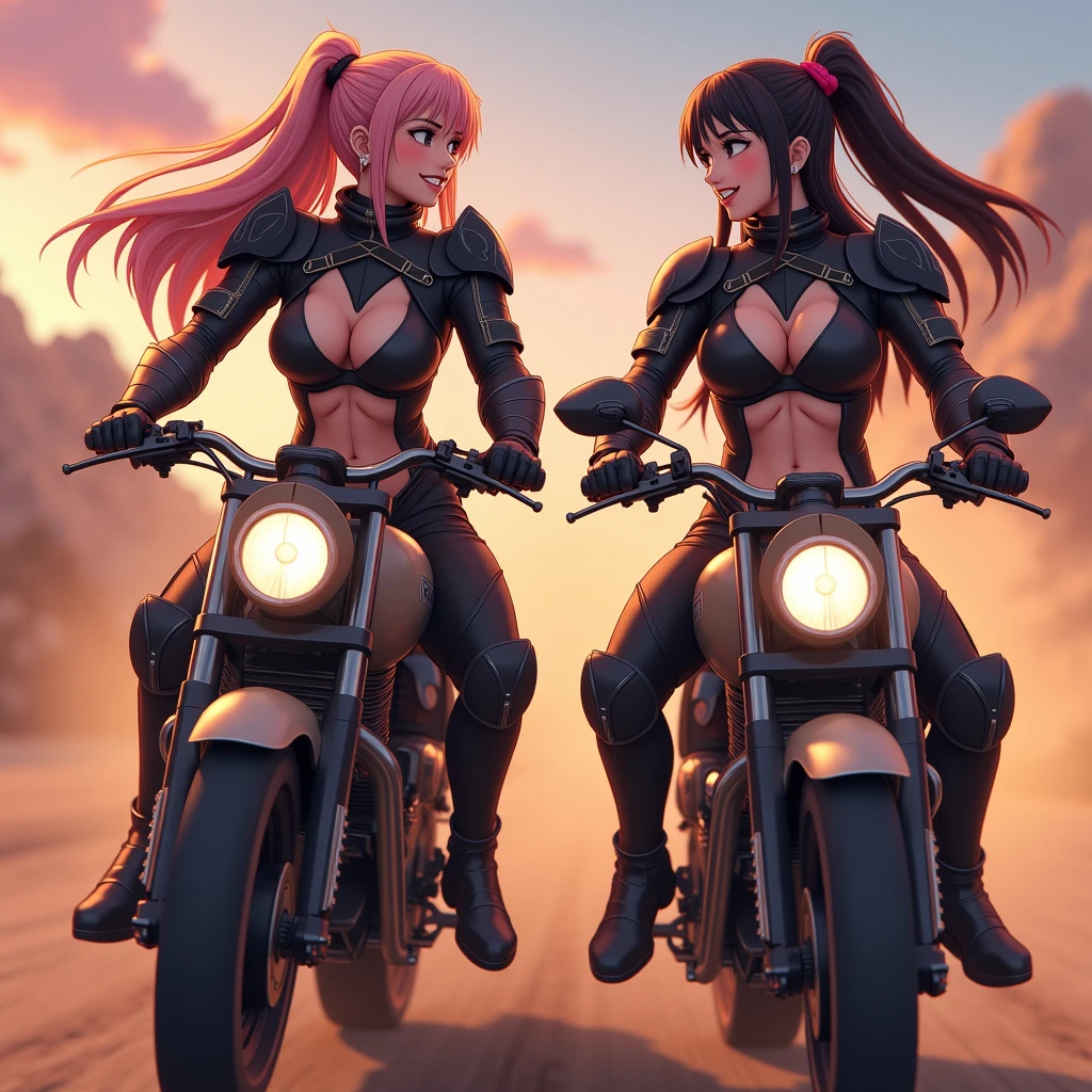 (twin sisters) Good figure (((purple hair) beauty ((cold) (tall) (proud))) (a ((blood red hair) beauty (hot body) ((charming) (charming))) back to back background (purple) (blood) moon wearing gothic costume (motorcycle) (motorcycle) track absurd 8KHD masterpiece Prominent characters Brilliant picture Rich picture Highest image quality Dynamic picture Brilliant background Dynamic confusion Full body photo Hologram Detailed facial portrayal Remember details Face vivid face  Face Repair Launcher Ray Tracing, NVIDIA RTX, Super Resolution, Unreal 5, Subsurface Scattering, PBR Textures, Post Processing, Anisotropic Filtering, Depth of Field, Maximum Clarity and Acutance, Multi-layer Textures, Albedo and Highlight Mapping, Surface Shading, Accurate Simulation of Light-Material Interactions, Perfect Proportions, Octane Rendering, Two-tone Lighting, Low ISO, White Balance, Rule of Thirds, Wide Aperture, 8K RAW, High Efficiency Sub-Pixel, Subpixel Convolution, Glowing Particle