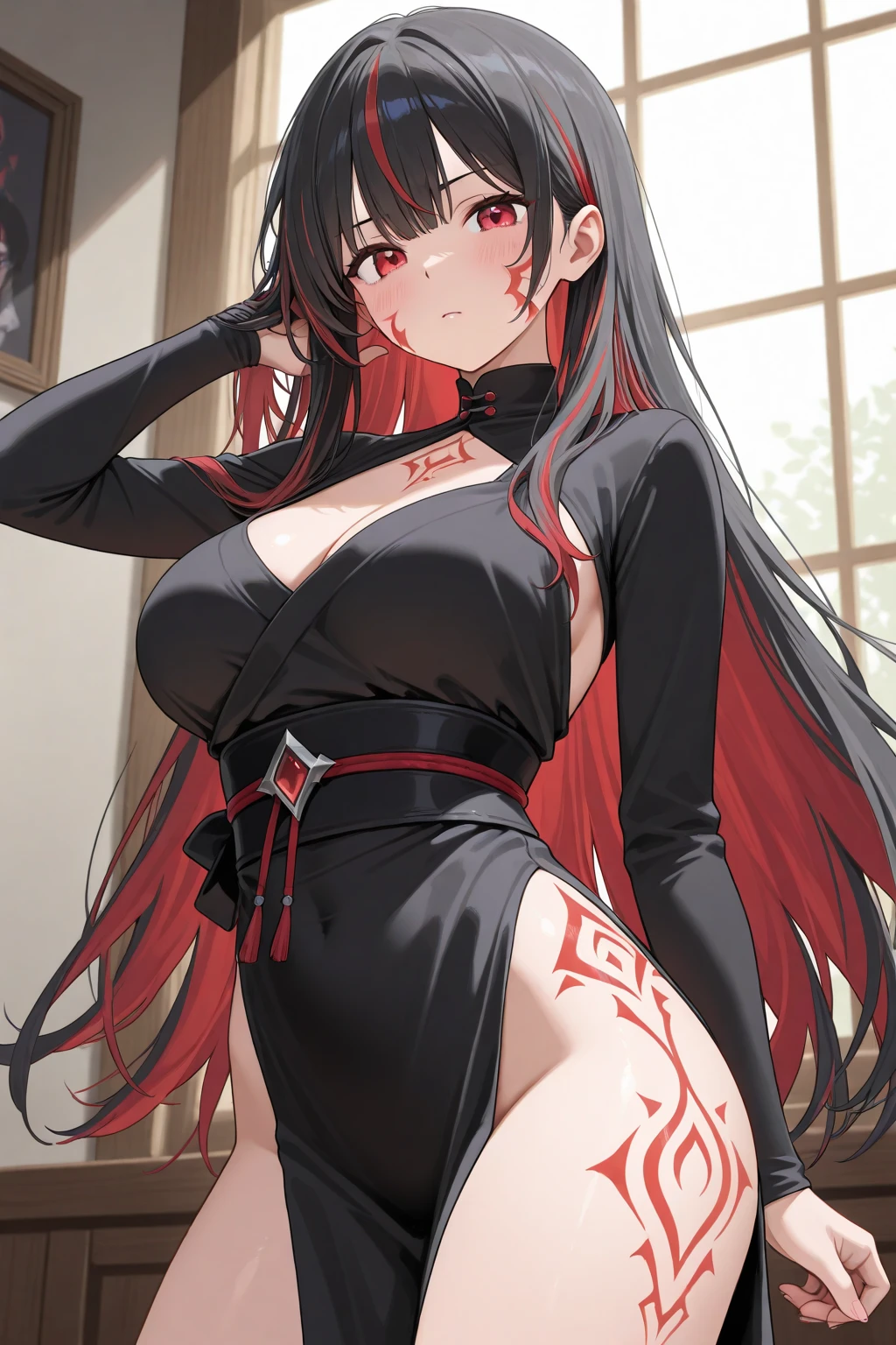 A woman in a black dress sits on the ground，Holding a red flame in his hand, seductive anime girls, succubus in tight kilt, Onmyoji detailed art, Extremely detailed Artgerm, onmyoji, beautiful and seductive anime woman, demon anime girl, anime woman, Anime goddess, hot fire goddess, Style Artgerm, anime woman fullbody art