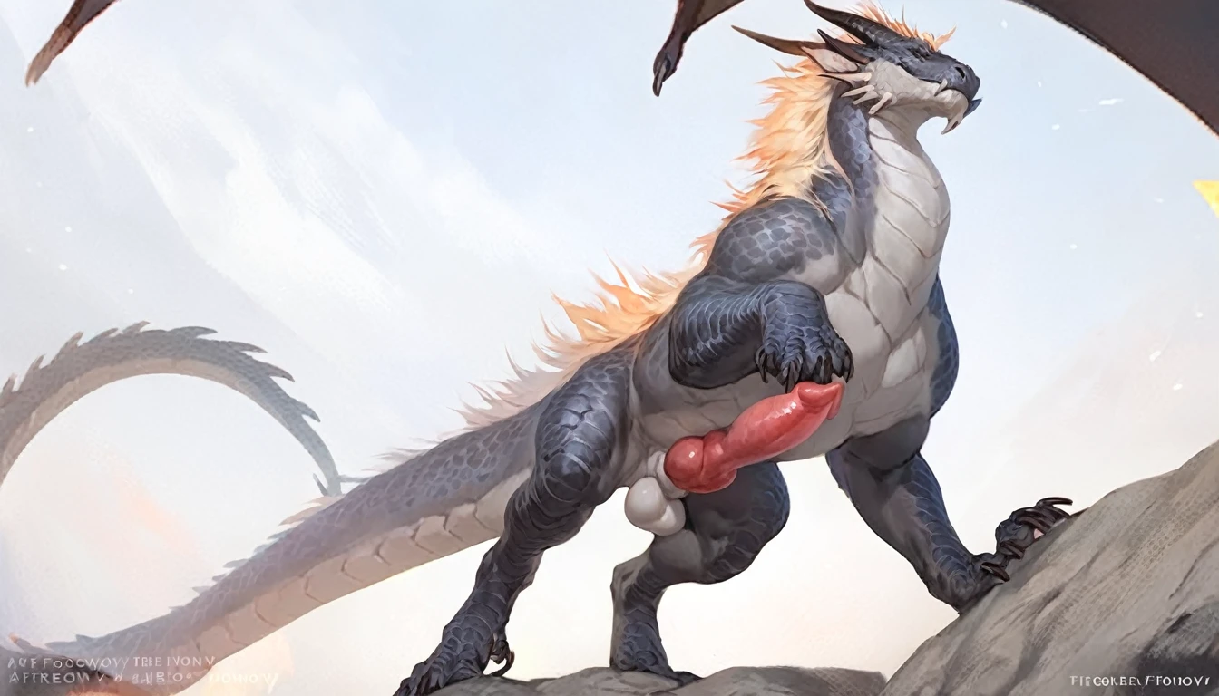 (high quality,4k,8k,highres,masterpiece:1.2),ultra-detailed,(realistic,photorealistic,photo-realistic:1.37),pixiv masterpiece,(intricate details), nsfw, chubby wet feral Dragon with highly detailed silver mirror scales, feral, stunningly sharp-focus, charming, chubby body, curvy, muscular, huge ass, very big ass, wet ass, wide hips, thicc thighs, moaning, in heat, swaying tail, impressive silver mirror scales, powerful presence, mesmerizing beauty, evil posture, well-defined claws, sinister-hearted, radiant aura, captivating artwork, artistically rendered, masterful strokes, attention to detail, tasteful composition, alluring charm, pinup, spreading feet, careful shading, great attention to anatomy, meticulous rendering, impeccable craftsmanship, vivid colors, perfect balance between realism and fantasy, wet, sweaty, wide tail, thick tail, puffy anus, silver mirror anus, silver mirror belly, wide perineum, backsack, genital slit, exotic fantasy penis, silver mirror penis, penis spines, ejaculating, excessive cum, mercury-like cum, reflective cum, squish focus, Landscape shot, mountains