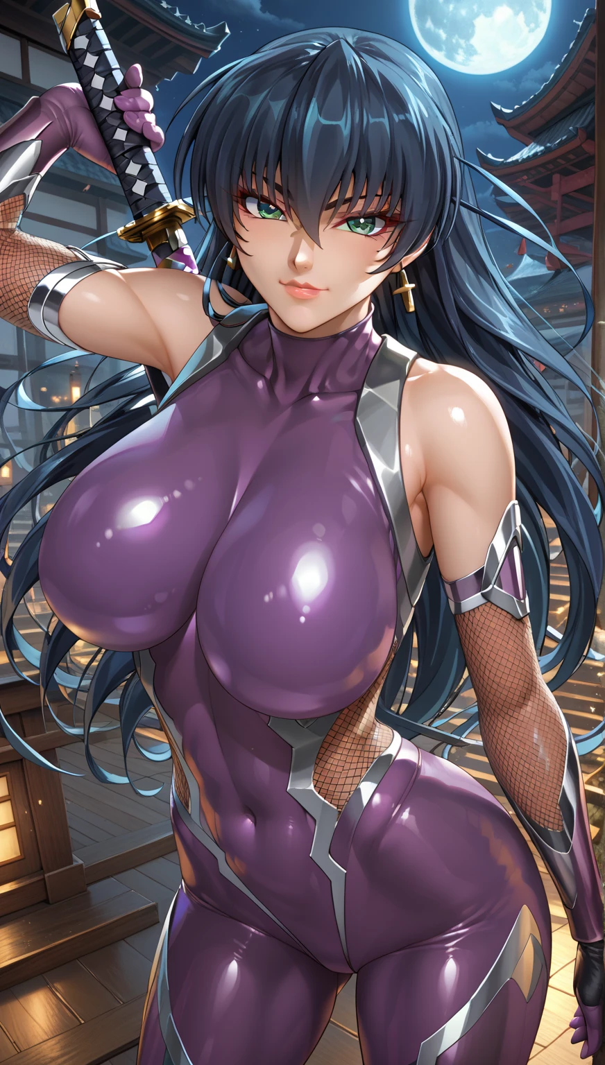 Nami from One Piece, orange  hair, beautiful brown eyes , purple cyborg costume,  (futuristic cyborg surrounding) (best quality, 4k, 8k, highres, masterpiece:1.2), ultra-detailed, and (realistic, photorealistic,  HDR, UHD, studio lighting, ultra-fine painting, sharp focus, physically-based rendering