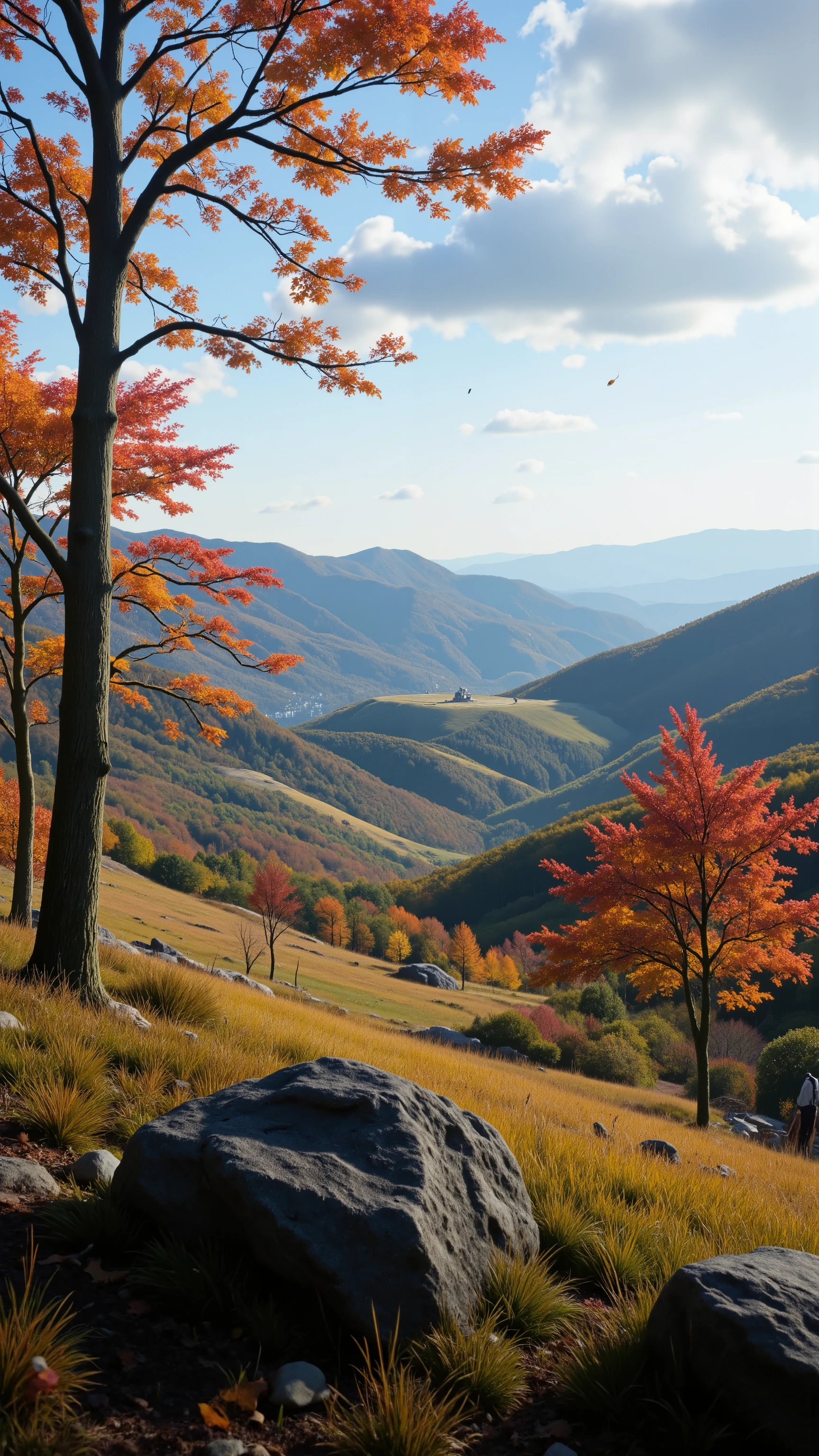 highdefinition image,Nara-ken、Asuka、You can see the Ishibutai Kofun before it was built in the distance、Scenery of Aska in autumn、