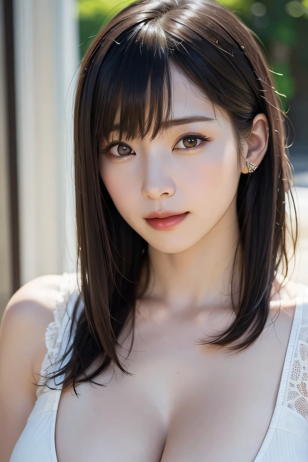 (8k、Raw photo、highest quality、masterpiece:1.2)、(Realistic、Photorealistic:1.37)、Ultra-detailed、超A high resolution、1 girl、Seeing the viewer、Beautifully detailed face、Laughter、narrow、(Narrow waist) :1.3)、See-through lace dress、Beautifully detailed skin、Skin Texture、Floated hair、Professional Lighting、Ash gray hair、Spring cityscape