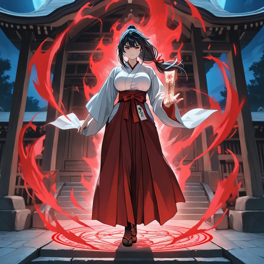 Mage Woman、Freely manipulate electricity、Very beautiful woman、Grim expression、whole body、Hands on hips, Large Breasts、Long black hair、Big full moon in the background
