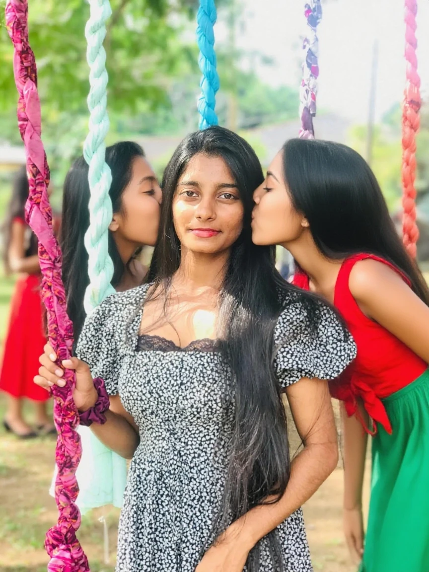 Generate a image of a teen kerala girl licking lolipop with her sister 